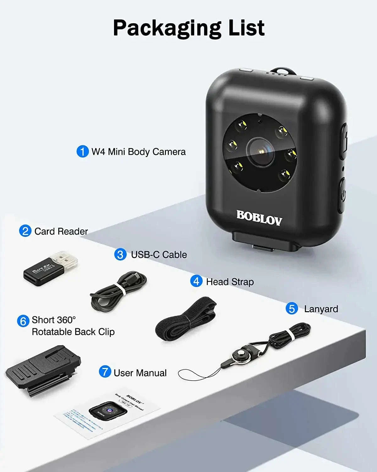 BOBLOV W4 Body Worn Camera – Hands‑Free HD Recording for Work and Adventure-128GB Camera