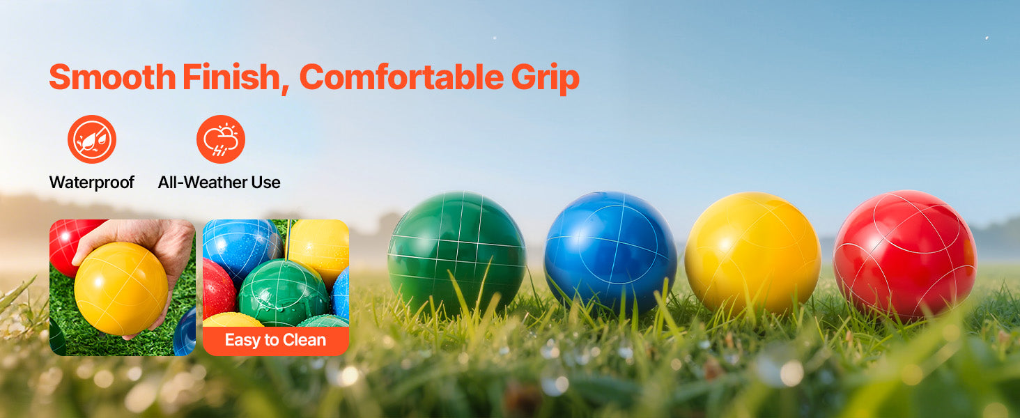 SucceBuy Bocce Ball Set 8 Resin Balls with Pallino Carry Bag and Measuring Rope Multi Color for Beach Lawn and Backyard Games