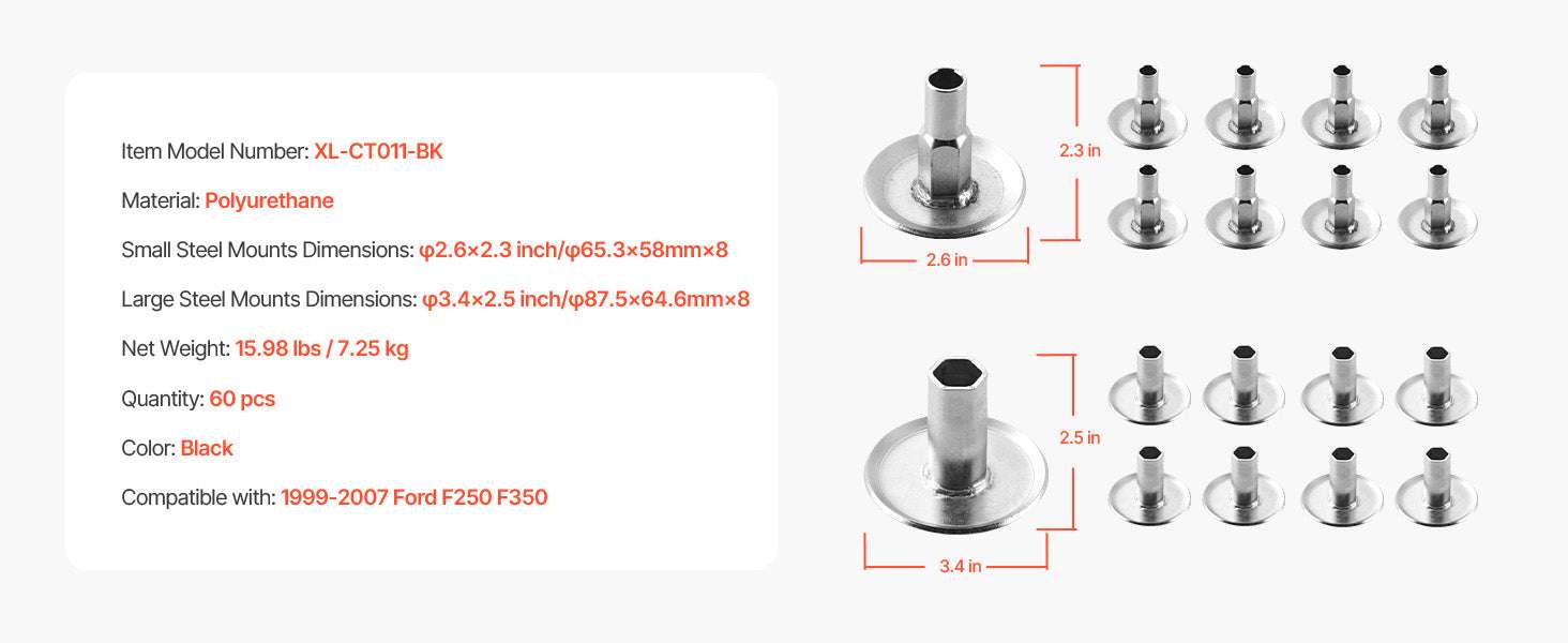 Body Mount Bushing Kit 60/62 PCS for 1980–1998 Ford F150 F250 F350-F250 F350 Red 60pcs / United States