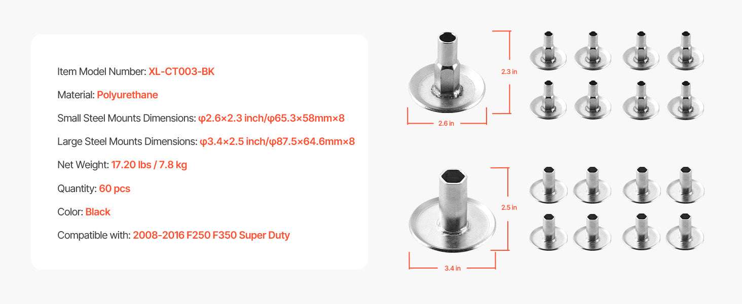 Body Mount Bushing Kit 60/62 PCS for 1980–1998 Ford F150 F250 F350-F250 F350 Red 60pcs / United States