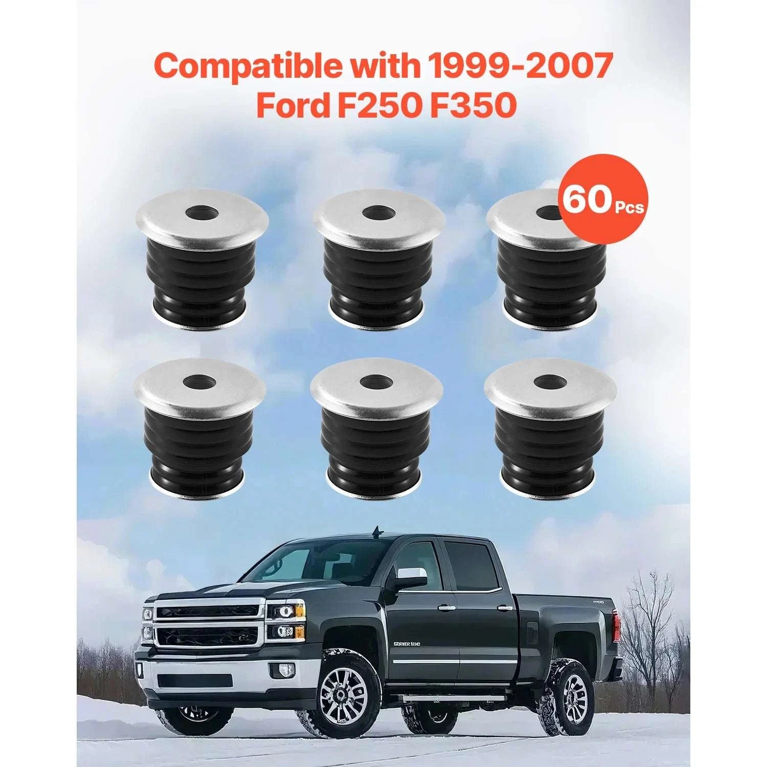 Body Mount Bushing Kit 60/62 PCS for 1980–1998 Ford F150 F250 F350-F250 F350 Red 60pcs / United States