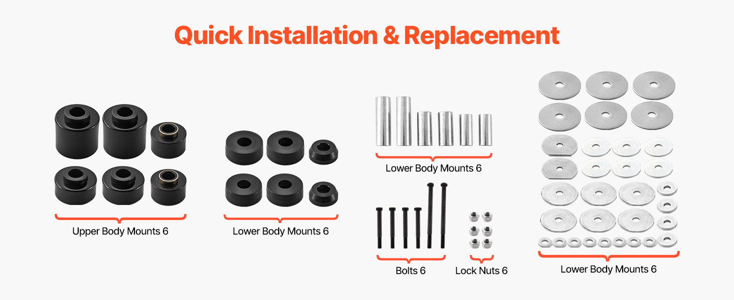 Body Mount Bushing Kit 60/62 PCS for 1980–1998 Ford F150 F250 F350