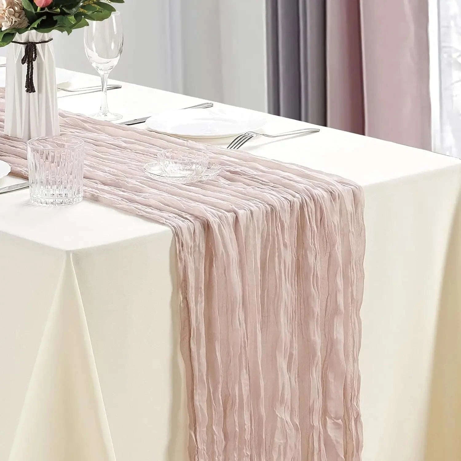 Boho Cheesecloth Table Runner – Semi‑Sheer Gauze Décor for Events-90x300cm / Beige