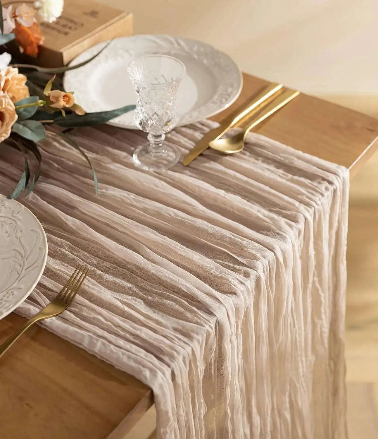 Boho Cheesecloth Table Runner – Semi‑Sheer Gauze Décor for Events-90x300cm / Beige