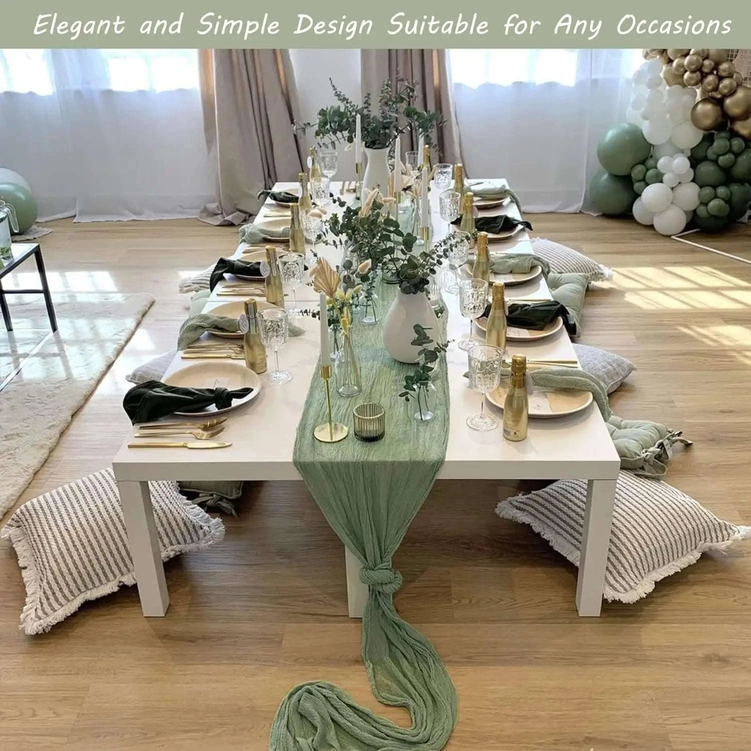 Boho Cheesecloth Table Runner – Semi‑Sheer Gauze Décor for Events-90x300cm / Beige