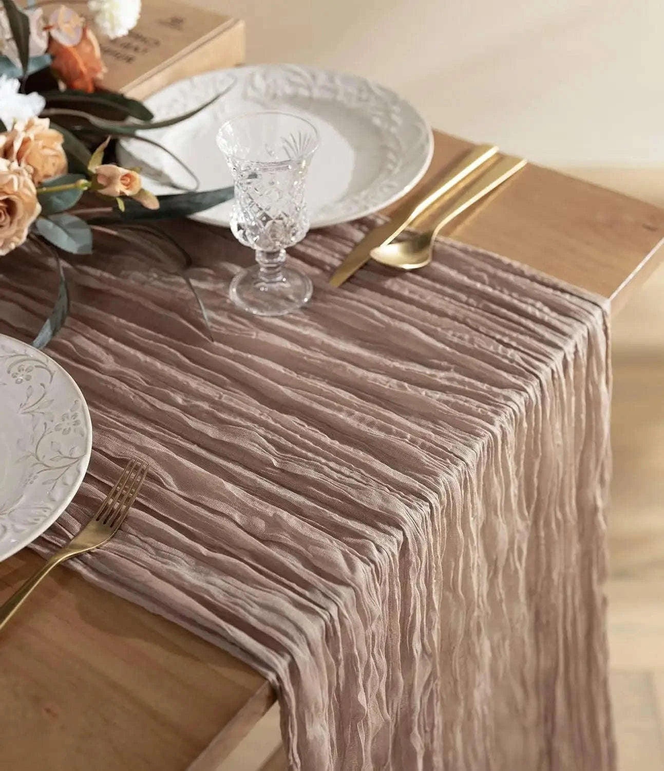 Boho Cheesecloth Table Runner – Semi‑Sheer Gauze Décor for Events-90x300cm / Beige
