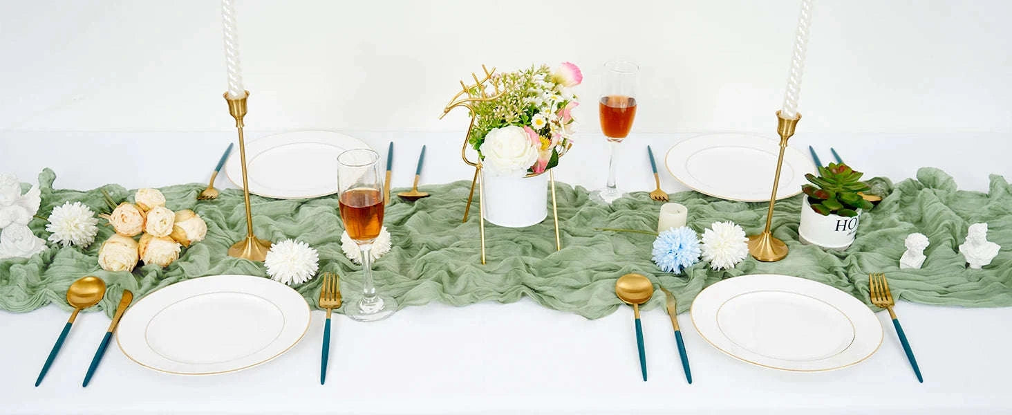 Boho Cheesecloth Table Runner – Semi‑Sheer Gauze Décor for Events-90x300cm / Beige