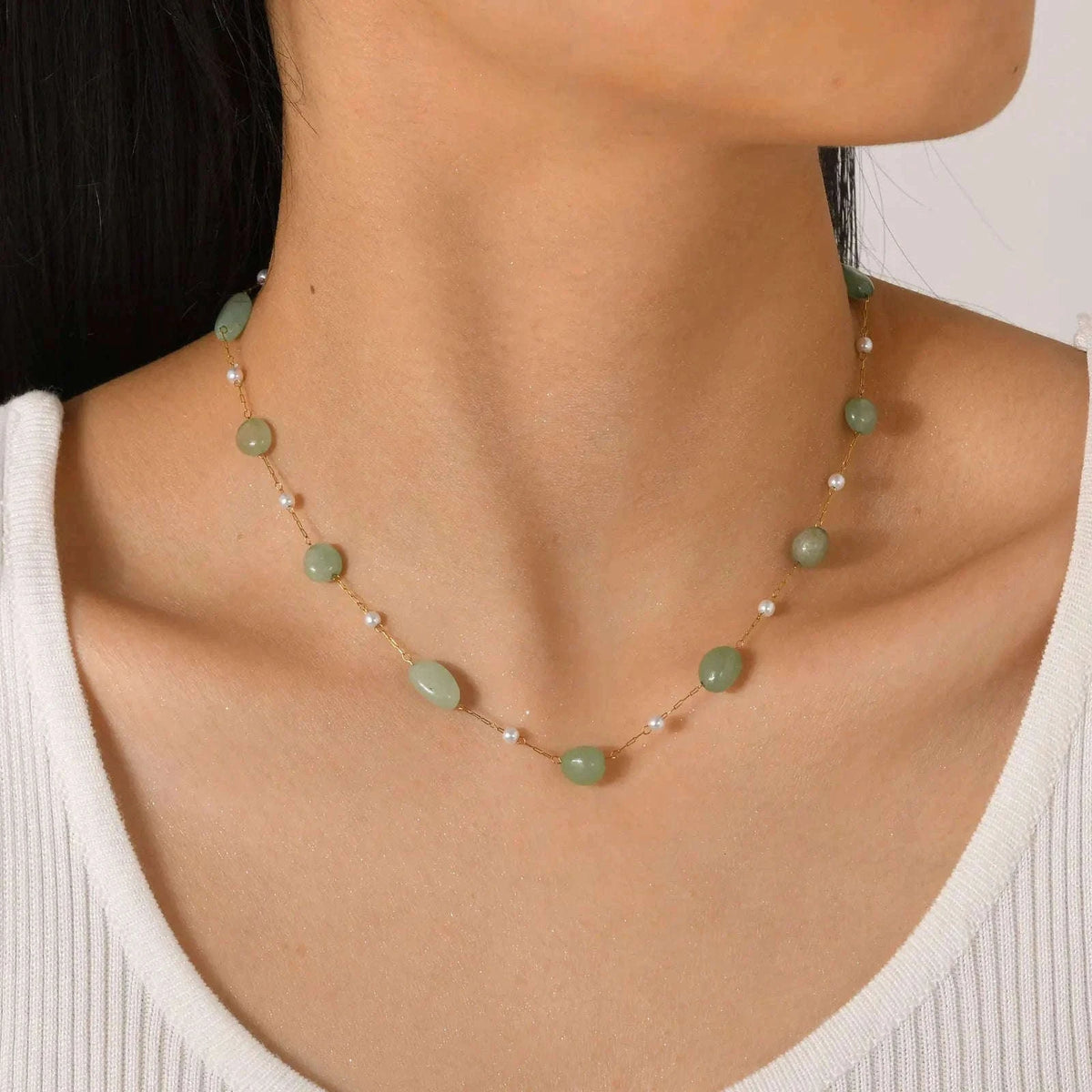 Boho Natural Stone Pearl Necklace for Women – Gold Chain Beach Style-NC-1907G01 / 40-45cm