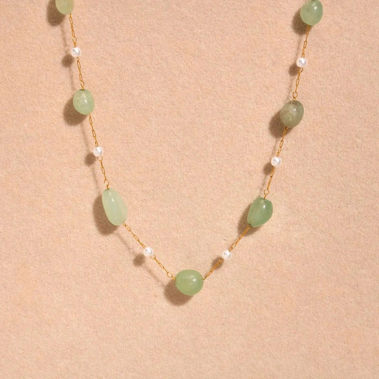 Boho Natural Stone Pearl Necklace for Women – Gold Chain Beach Style-NC-1907G01 / 40-45cm