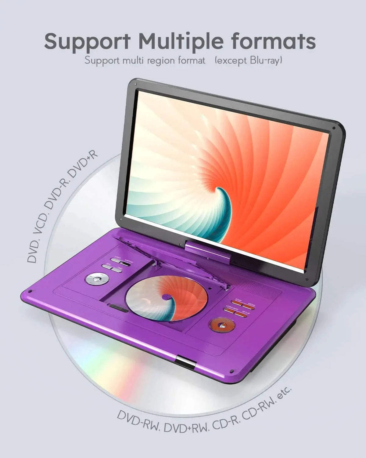 BOIFUN Portable DVD Player with 15.6" Swivel Screen-Purple / United States