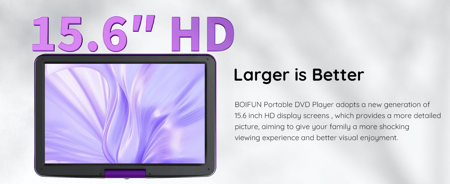 BOIFUN Portable DVD Player with 15.6" Swivel Screen-Purple / United States