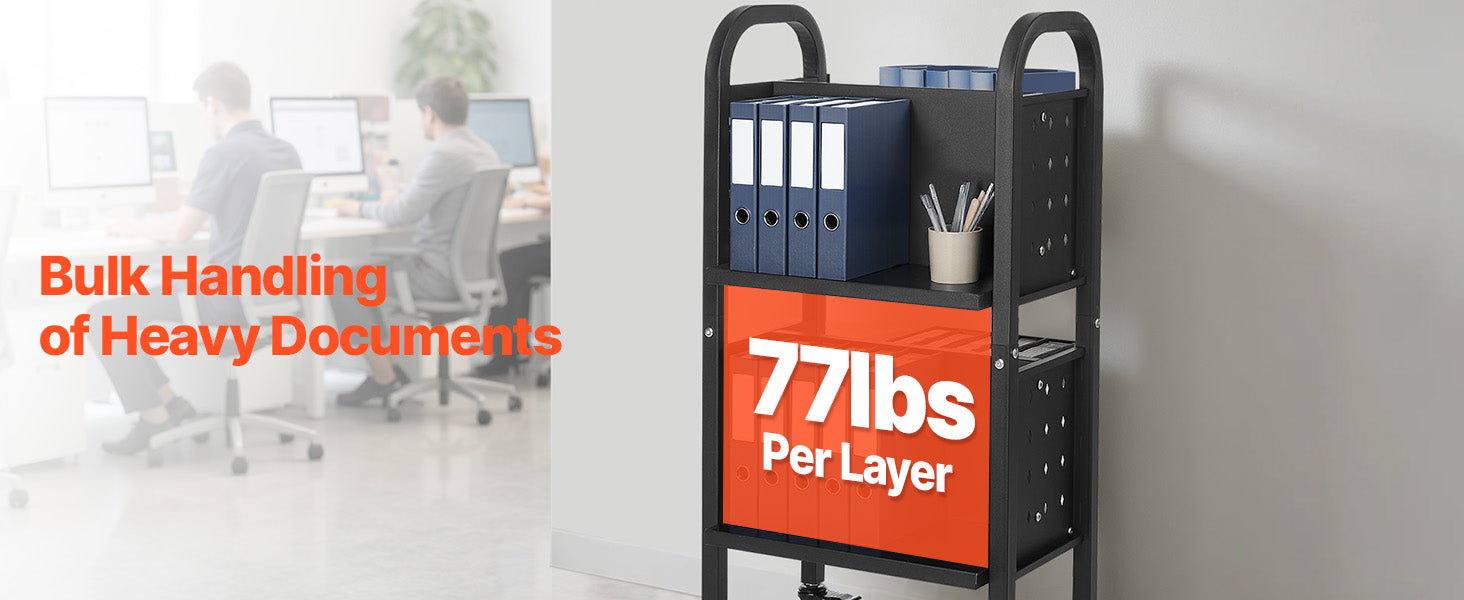 2-Tier Rolling Book Cart with Lockable Wheels, 150 lb Capacity