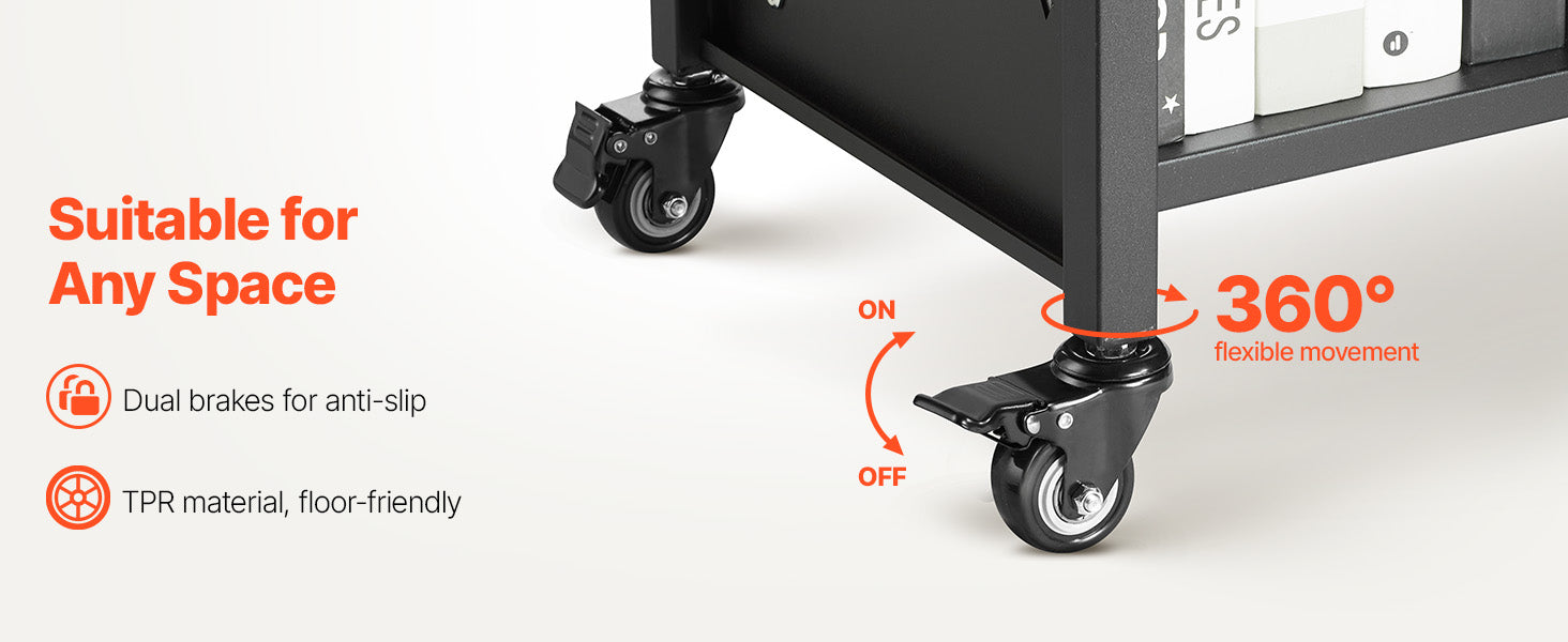 3-Tier Rolling Book Cart with Lockable Wheels, 220 lb Capacity