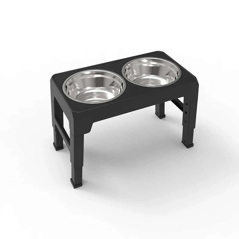 BOOTEELY Elevated Dog Feeder with Adjustable Raised Stand and Stainless Steel Bowls-Black / 2 Stainless Steel