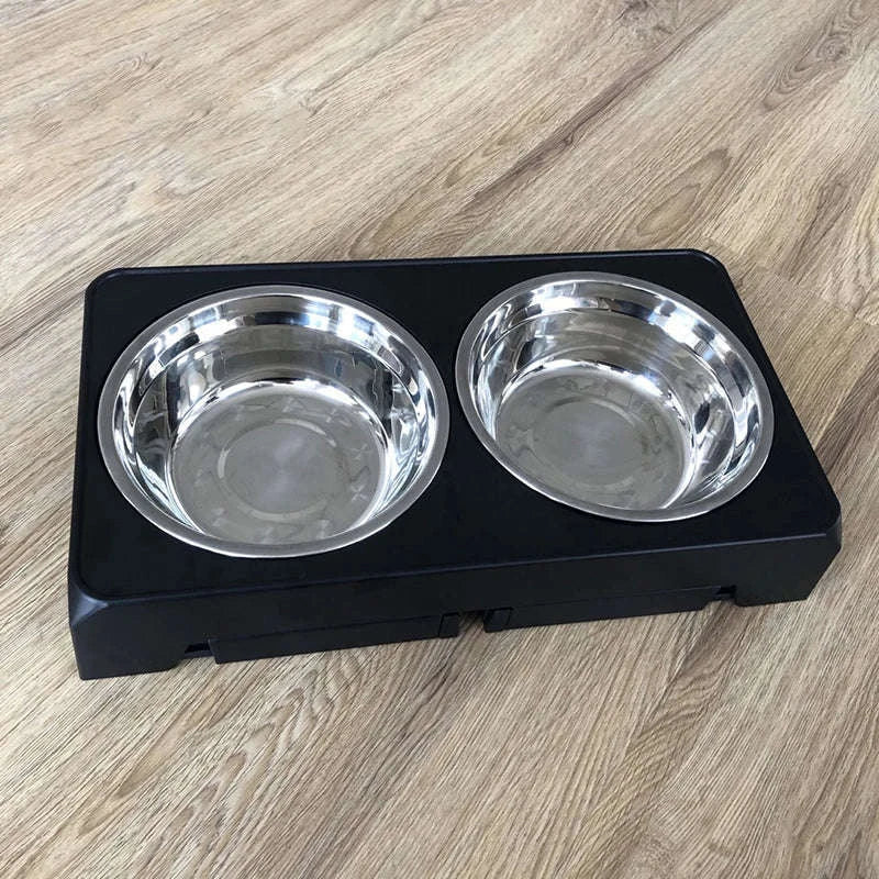 BOOTEELY Elevated Dog Feeder with Adjustable Raised Stand and Stainless Steel Bowls-Black / 2 Stainless Steel