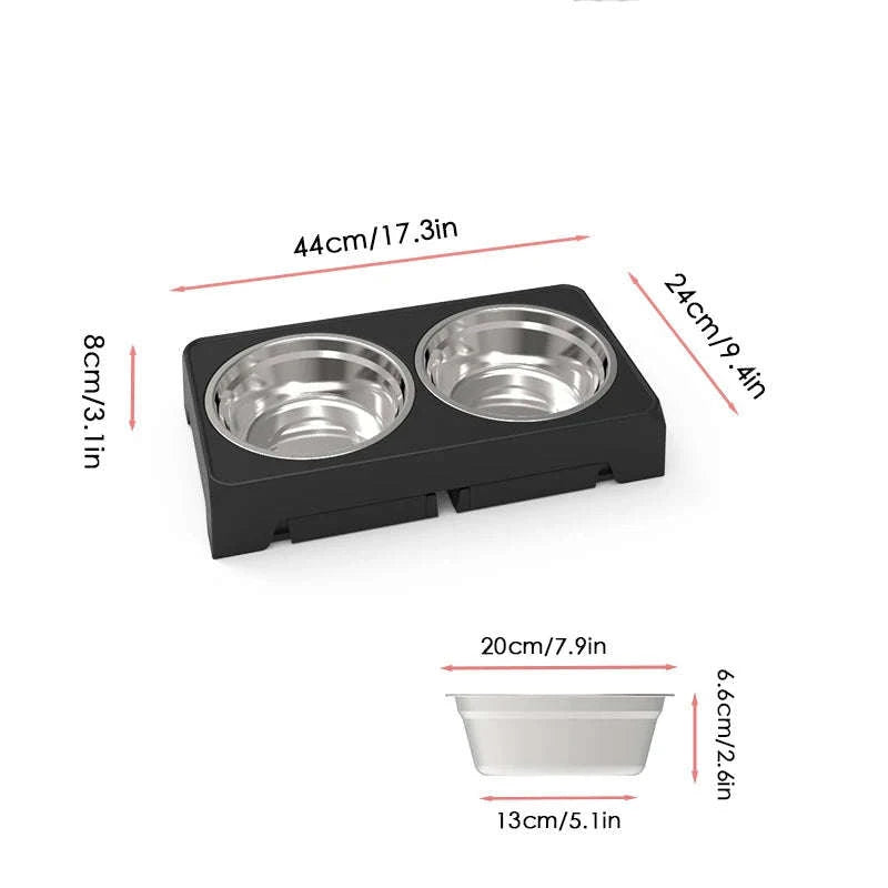 BOOTEELY Elevated Dog Feeder with Adjustable Raised Stand and Stainless Steel Bowls-Black / 2 Stainless Steel