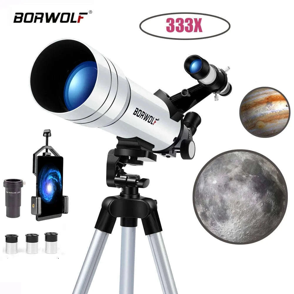 BORWOLF 70400 Astronomical Telescope with 70mm Lens-White