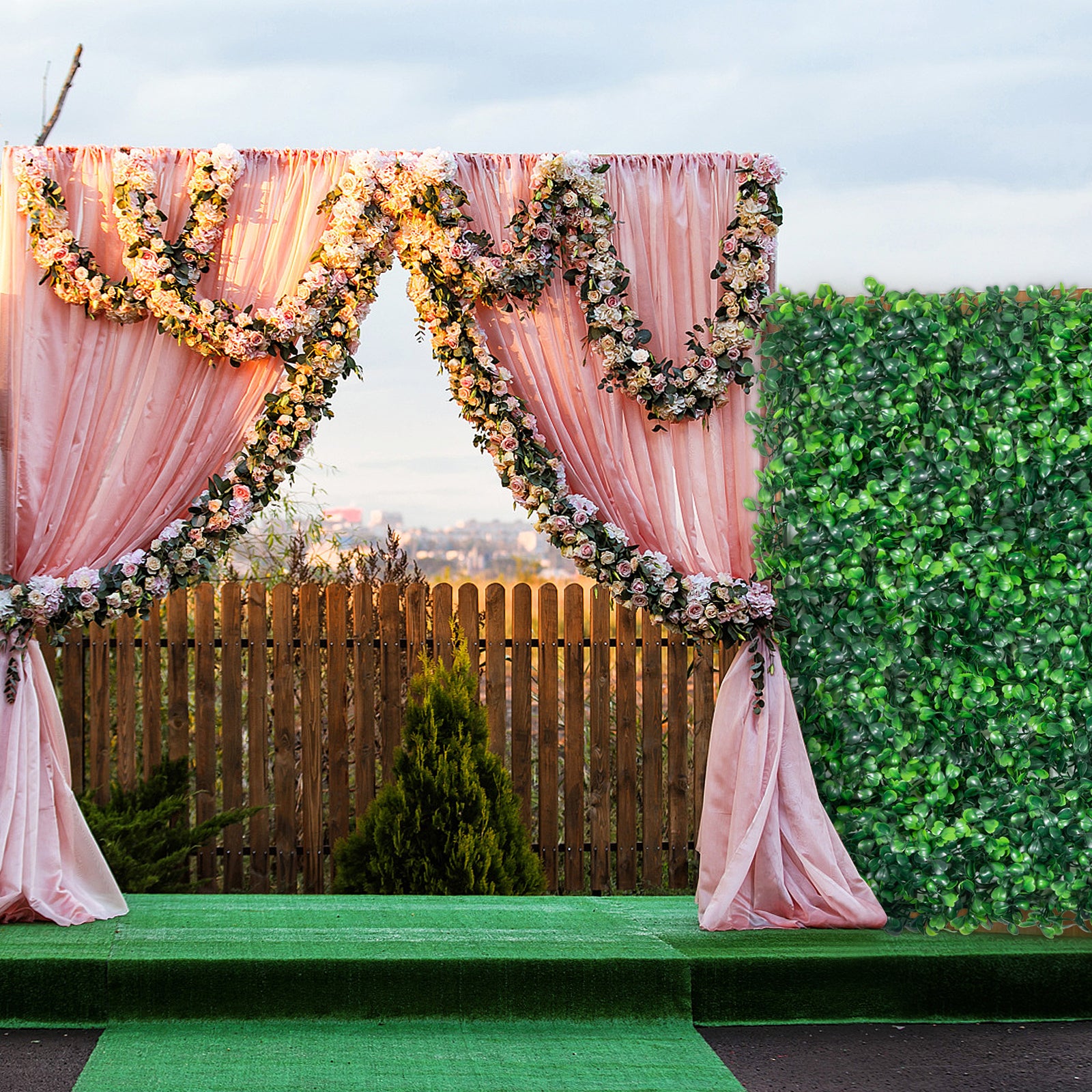 Artificial Boxwood Hedge Wall Panels 24 PCS UV Grass Backdrop