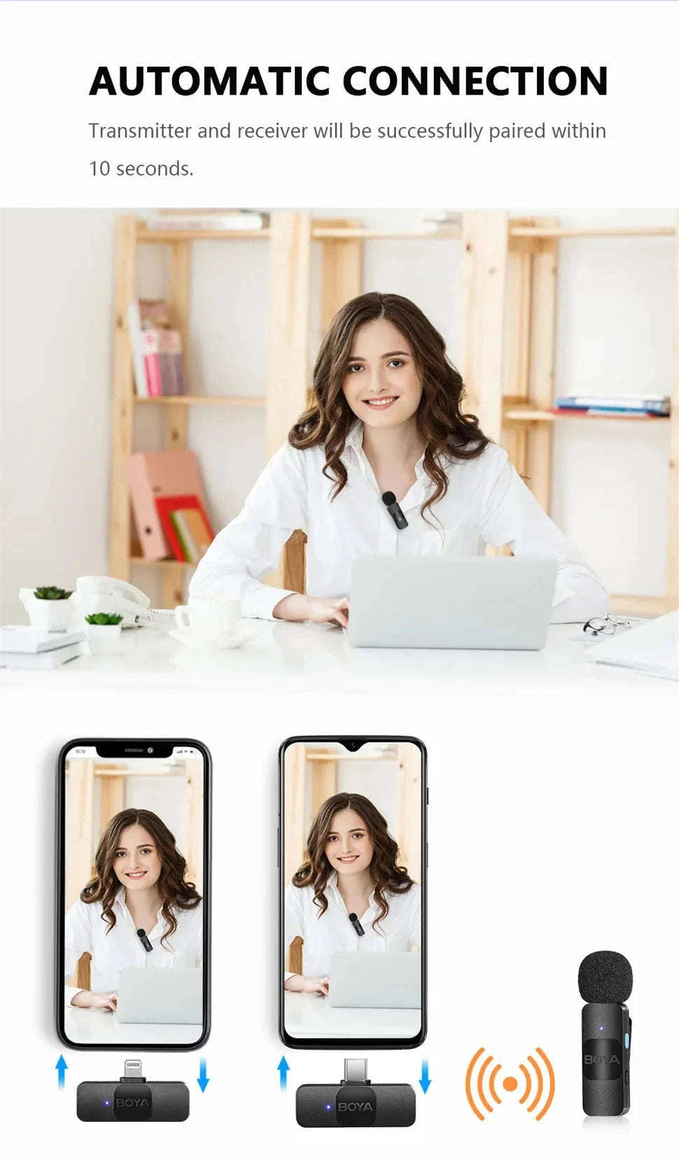 BOYA BY-V Wireless Lavalier Microphone for Smartphones-BY-V10-Type-C-gift