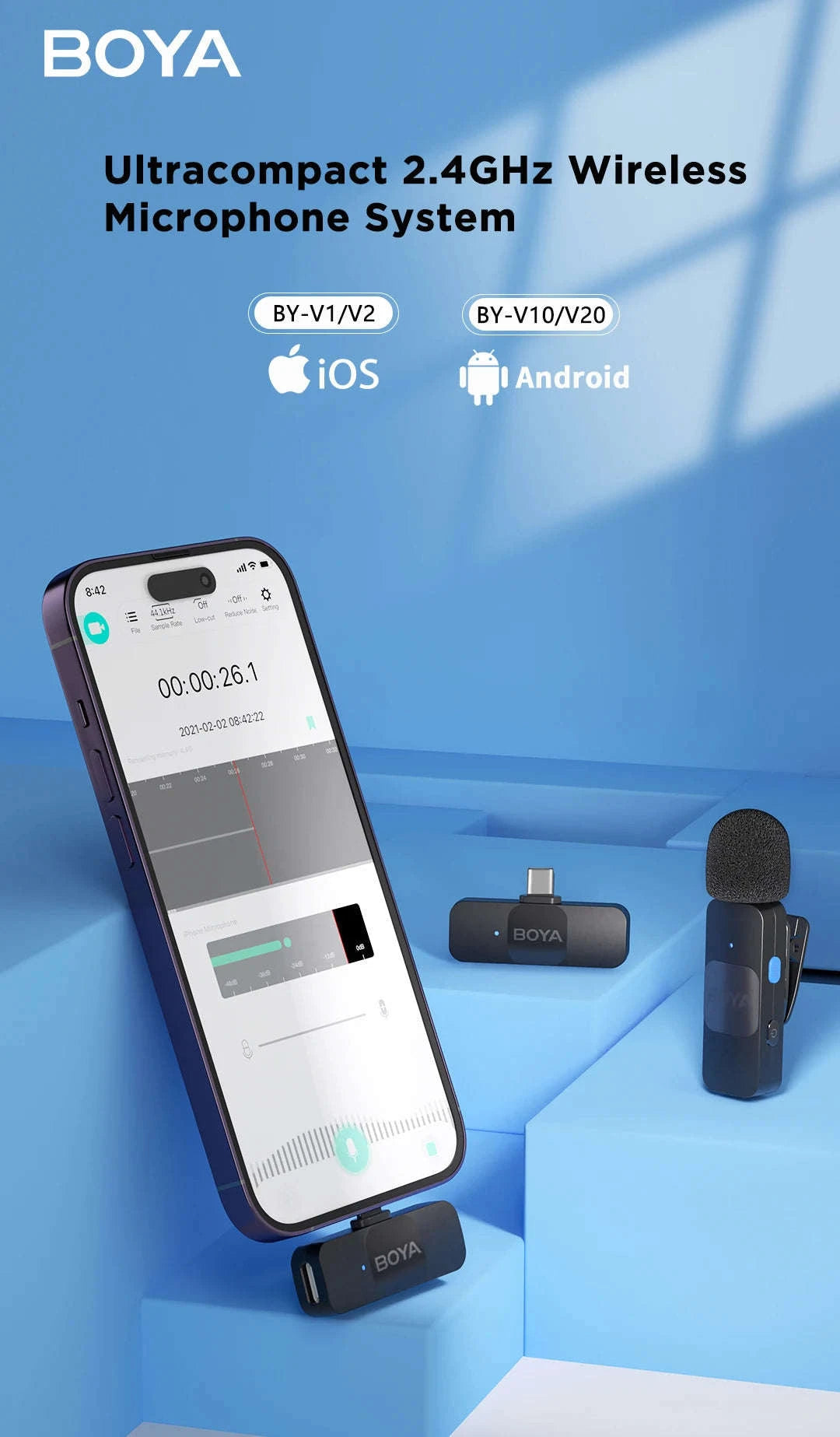 BOYA BY-V2 Wireless Lavalier Microphone-BY-V1.-Lightning