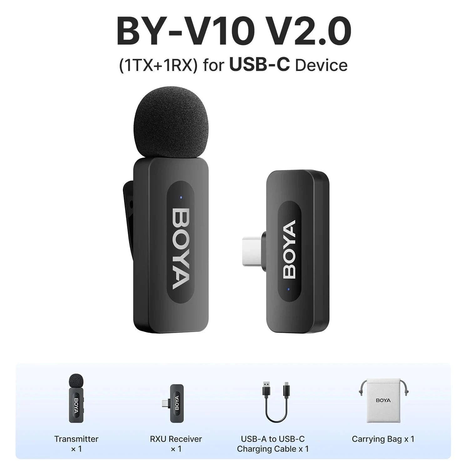 BOYA BY-V2 Wireless Lavalier Microphone for Clear Two-Voice Recording-BY-V1.-Lightning