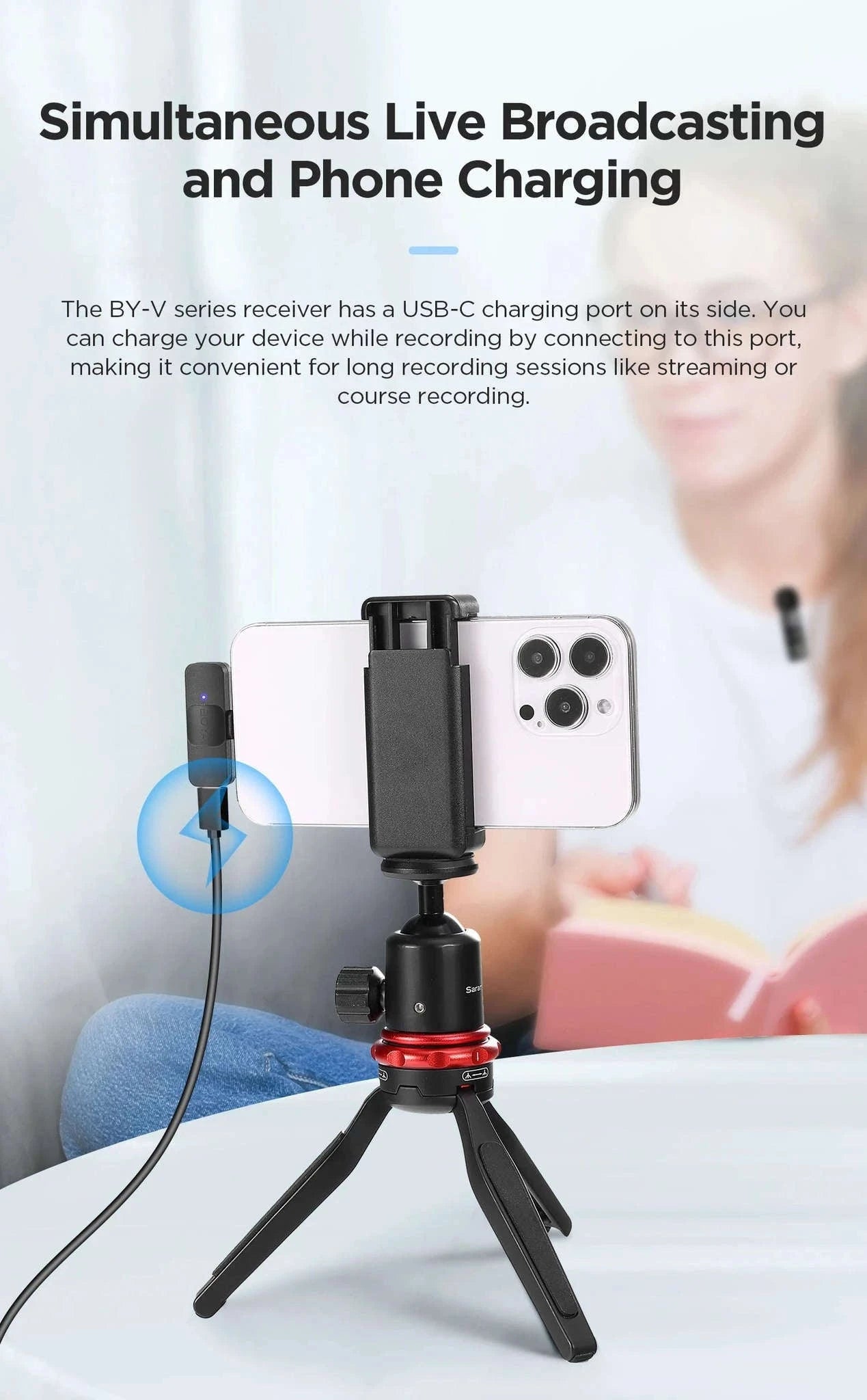 BOYA BY-V2 Wireless Lavalier Microphone for Clear Two-Voice Recording-BY-V1.-Lightning