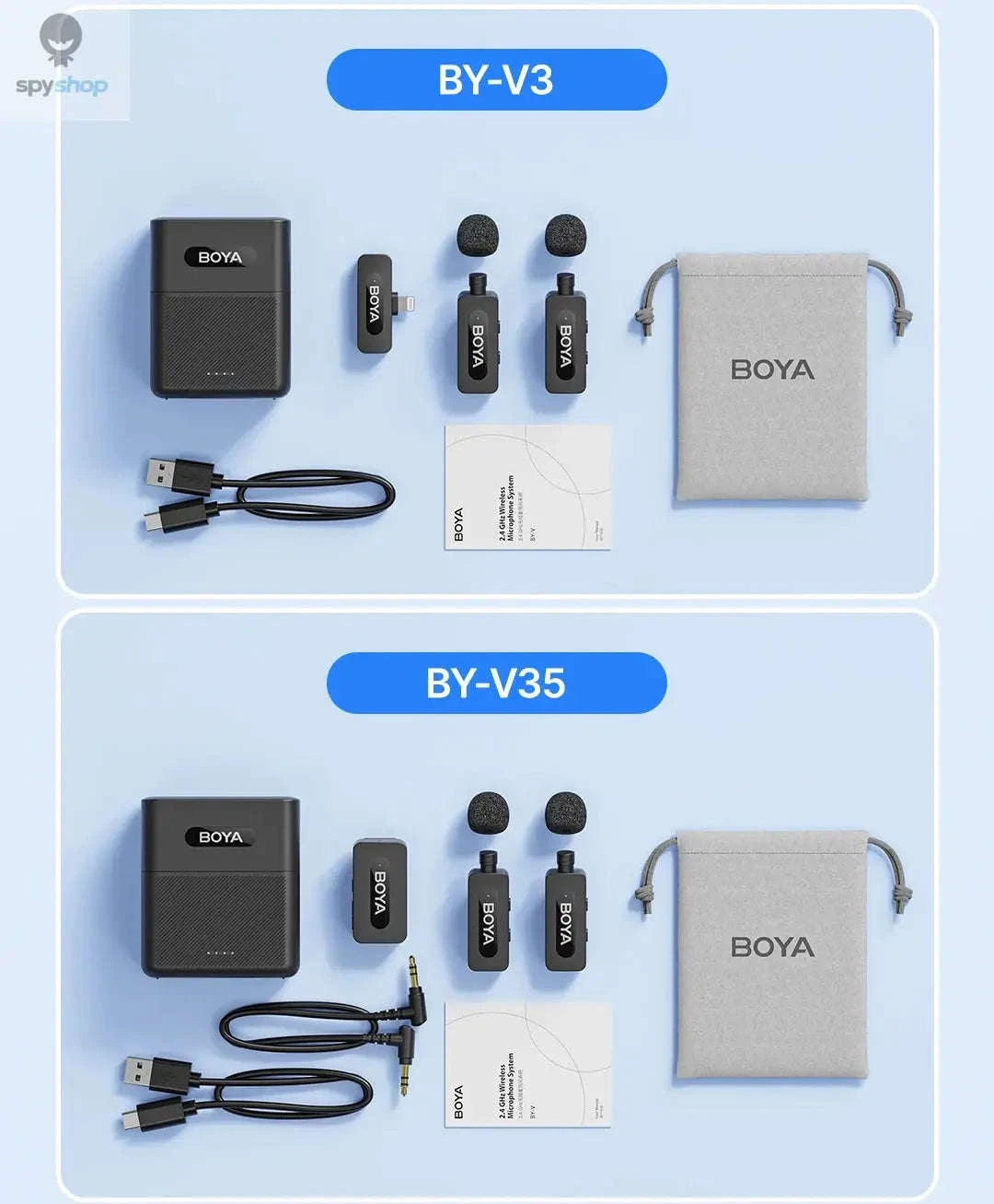 BOYA BY-V3 Wireless Lavalier Microphone – Dual-Channel, Long-Range, Vlogging Audio-BY-V10 2.0--Type-c