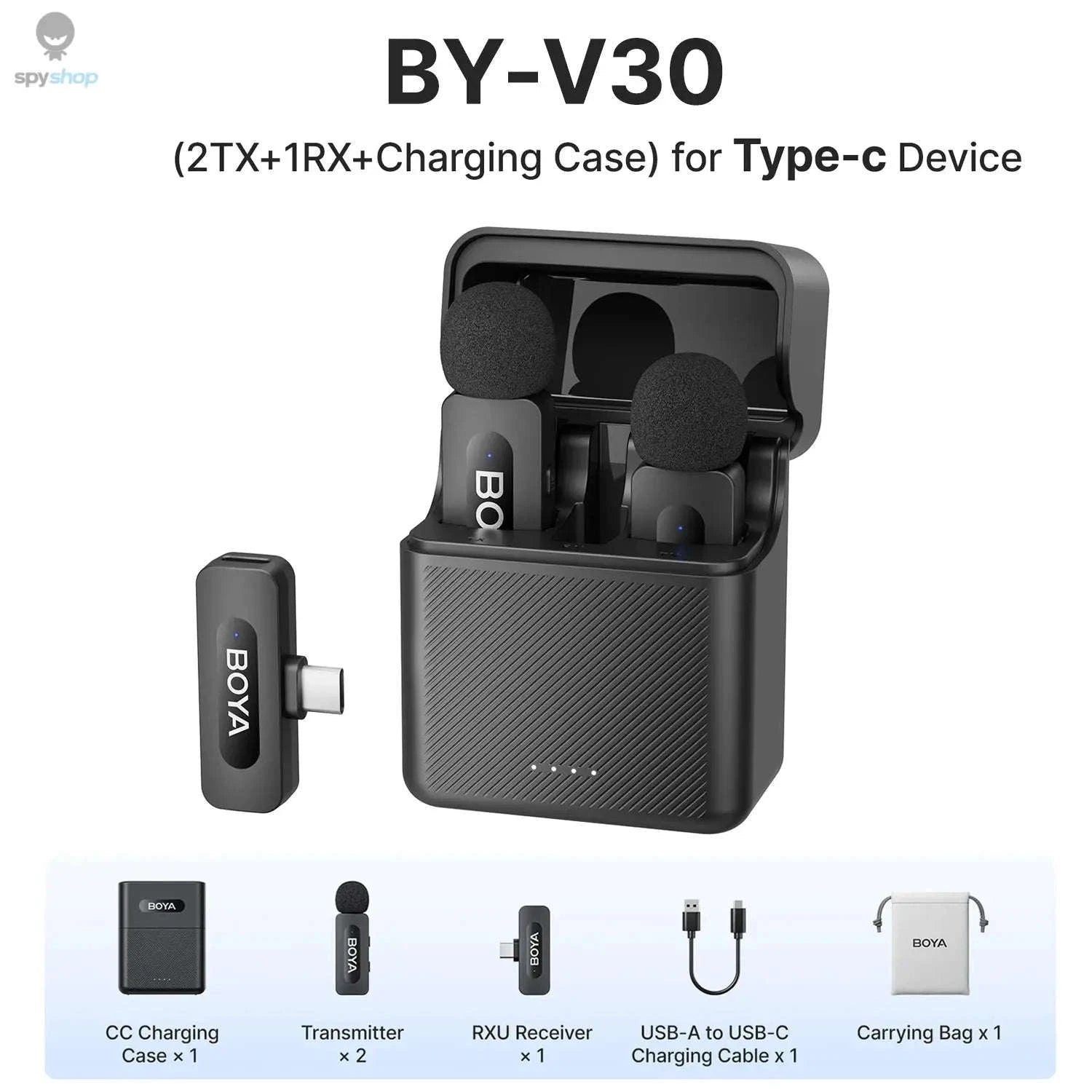 BOYA BY-V3 Wireless Lavalier Microphone – Dual-Channel, Long-Range, Vlogging Audio-BY-V10 2.0--Type-c