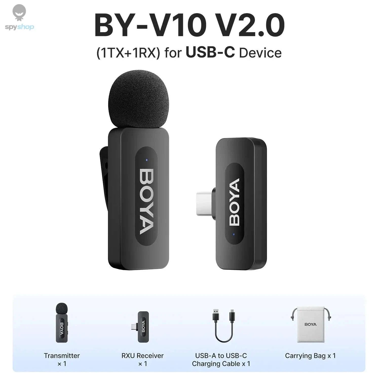 BOYA BY-V3 Wireless Lavalier Microphone – Dual-Channel, Long-Range, Vlogging Audio-BY-V10 2.0--Type-c