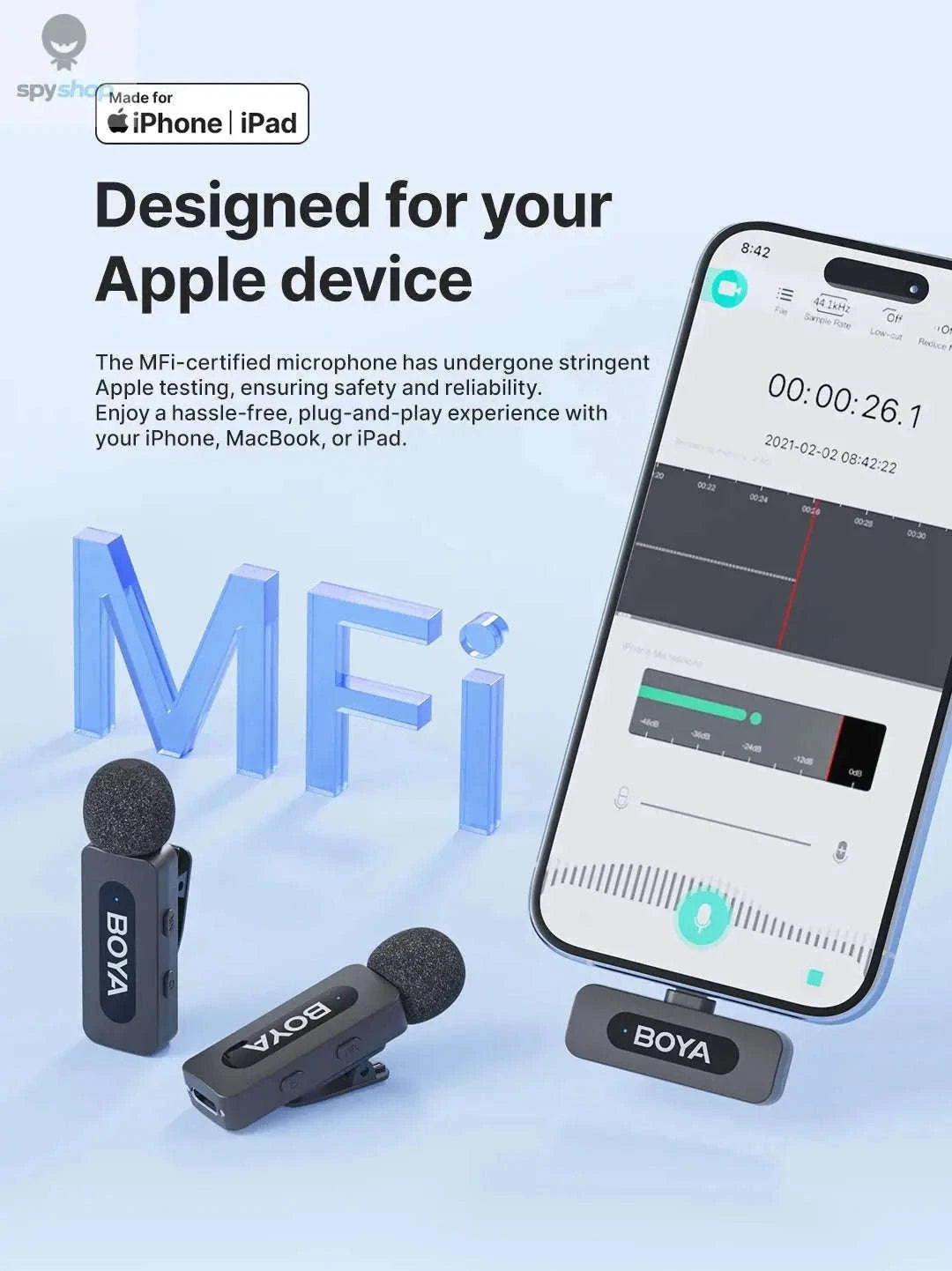 BOYA BY-V3 Wireless Lavalier Microphone for Clear Creator Audio-BY-V10 2.0--Type-c