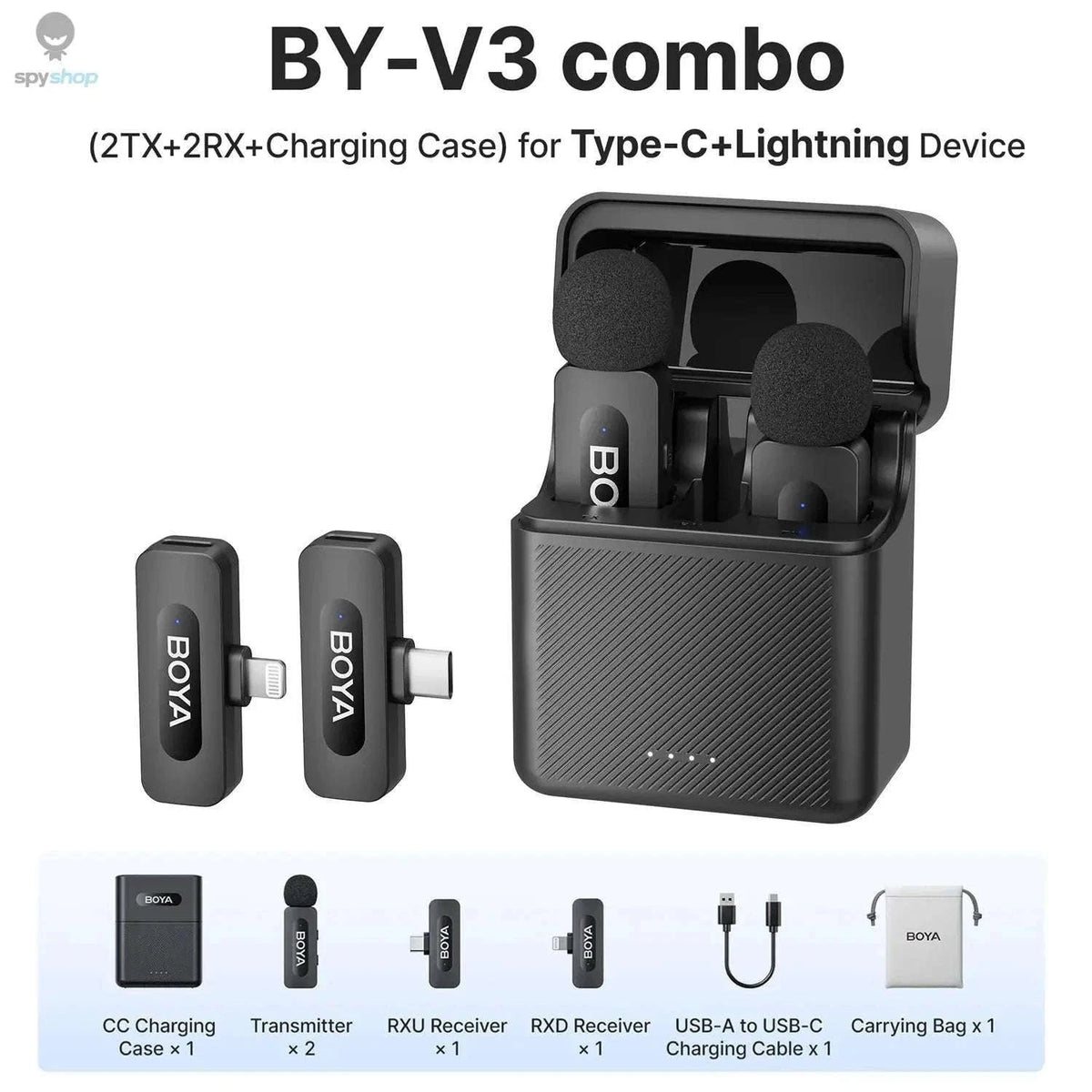 BOYA BY-V3 Wireless Lavalier Microphone for Clear Creator Audio-BY-V10 2.0--Type-c