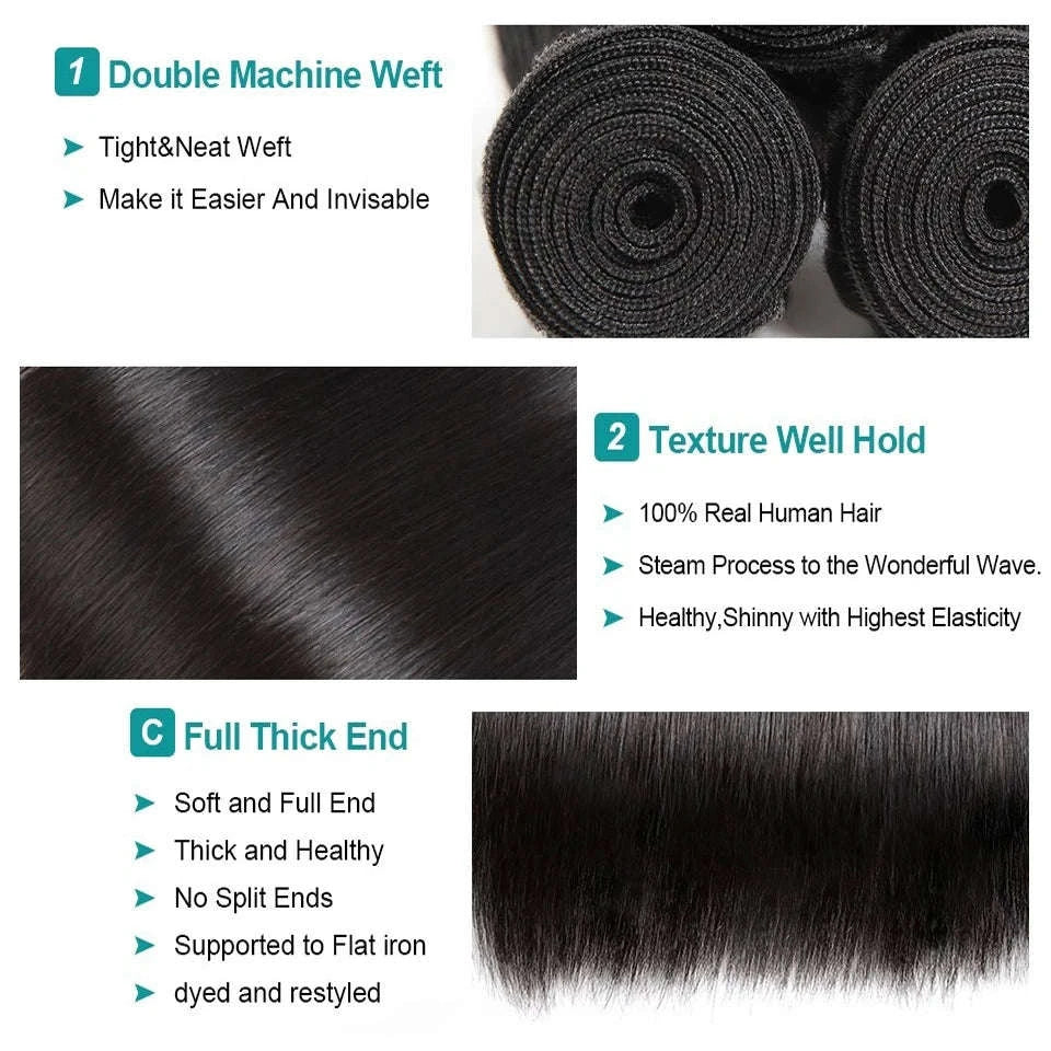 Brazilian Straight Hair Bundles – Natural Human Hair Extensions-Natural Color / Remy Hair / 10A|france|24 24 24