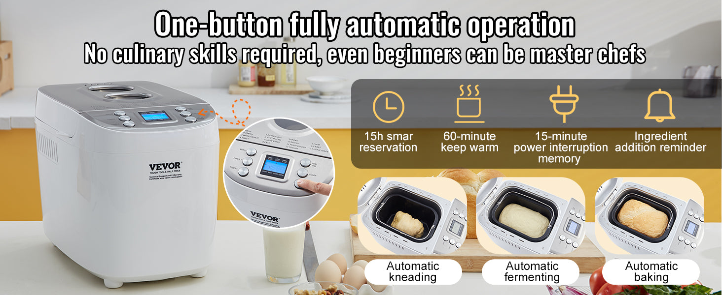 15-in-1 Automatic Bread Maker with Gluten-Free Setting & Timer