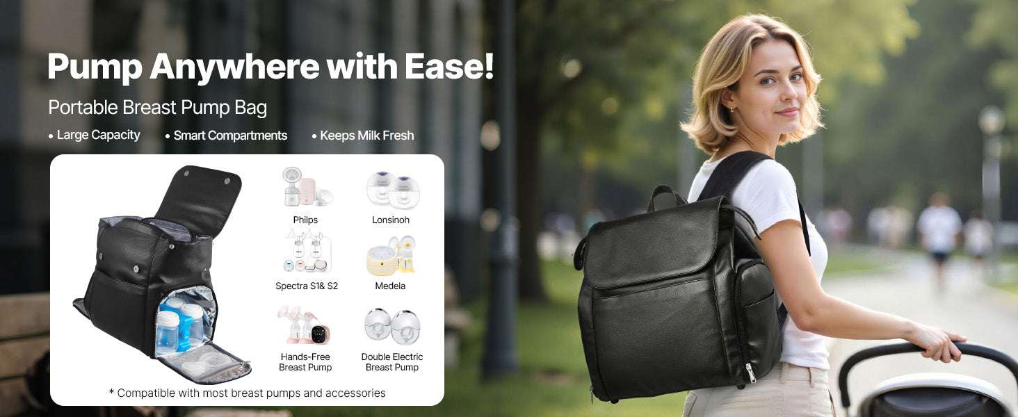 Breast Pump Backpack with Ice Pack & Organized Storage for Travel-Black / United States