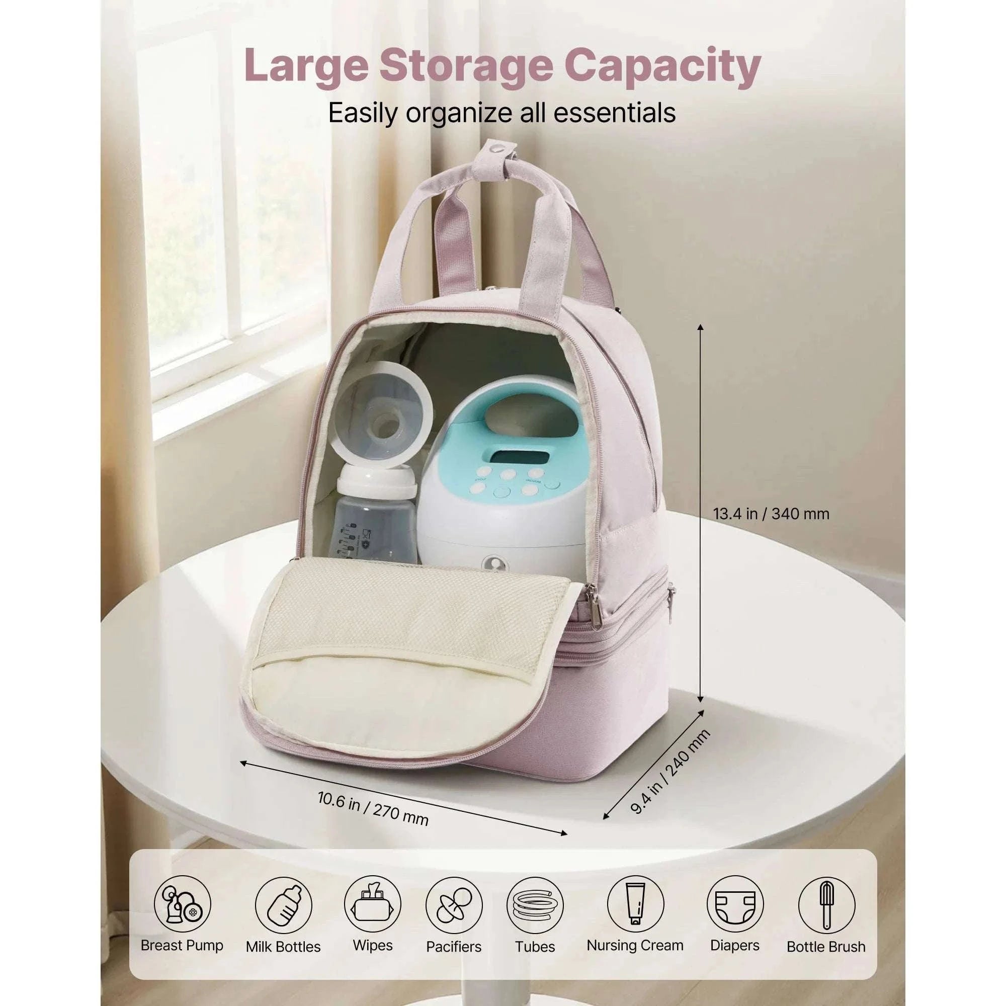 Breast Pump Backpack with Insulated Storage for Travel & Work-Pink / United States