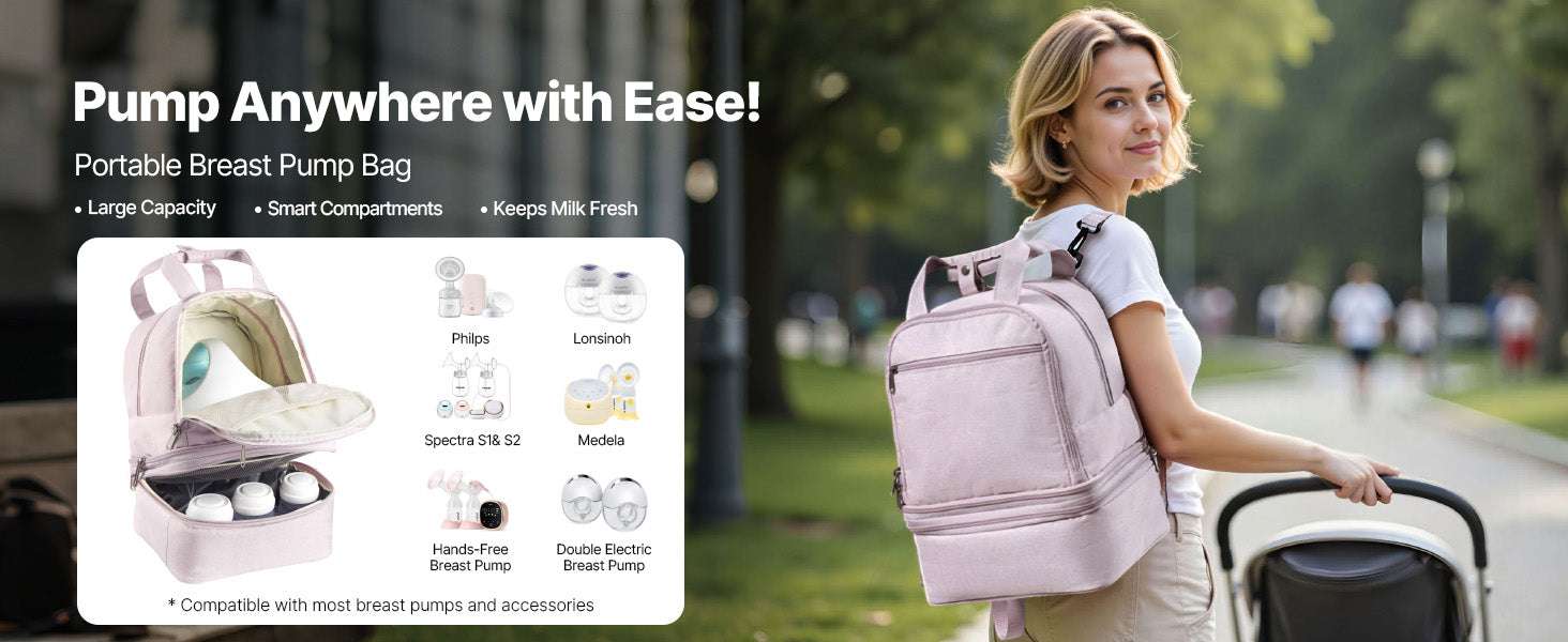 Breast Pump Backpack with Insulated Storage for Travel & Work-Pink / United States