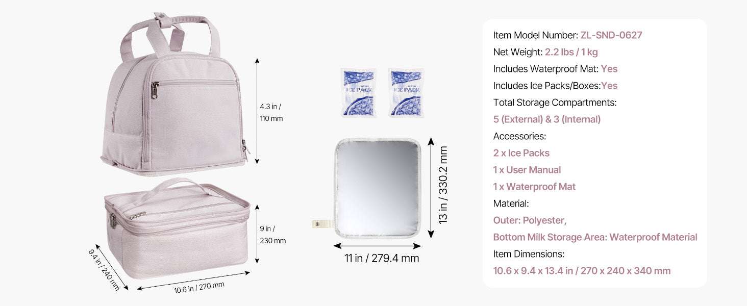 Breast Pump Backpack with Insulated Storage for Travel & Work-Pink / United States