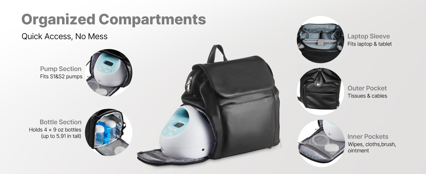Breast Pump Backpack with Ice Pack & Organized Storage for Travel