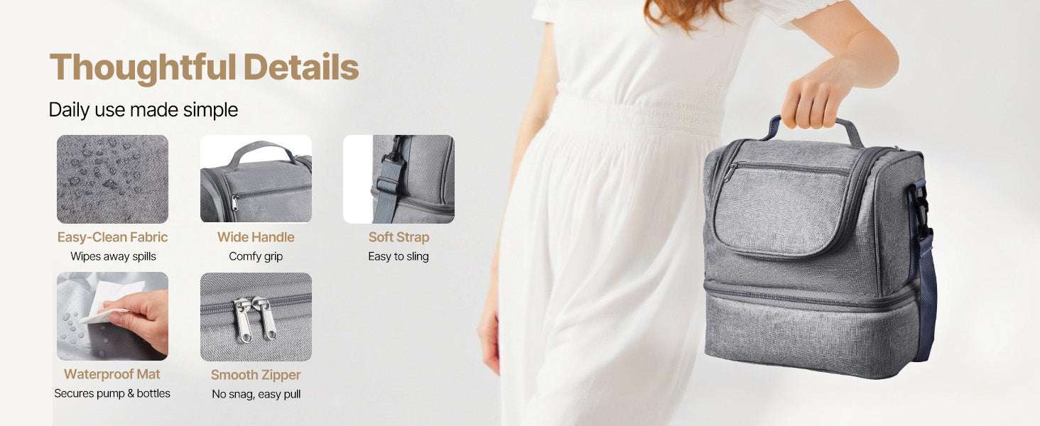 Breast Pump Bag with Ice Pack Storage for Travel and Daily Use-Grey / United States