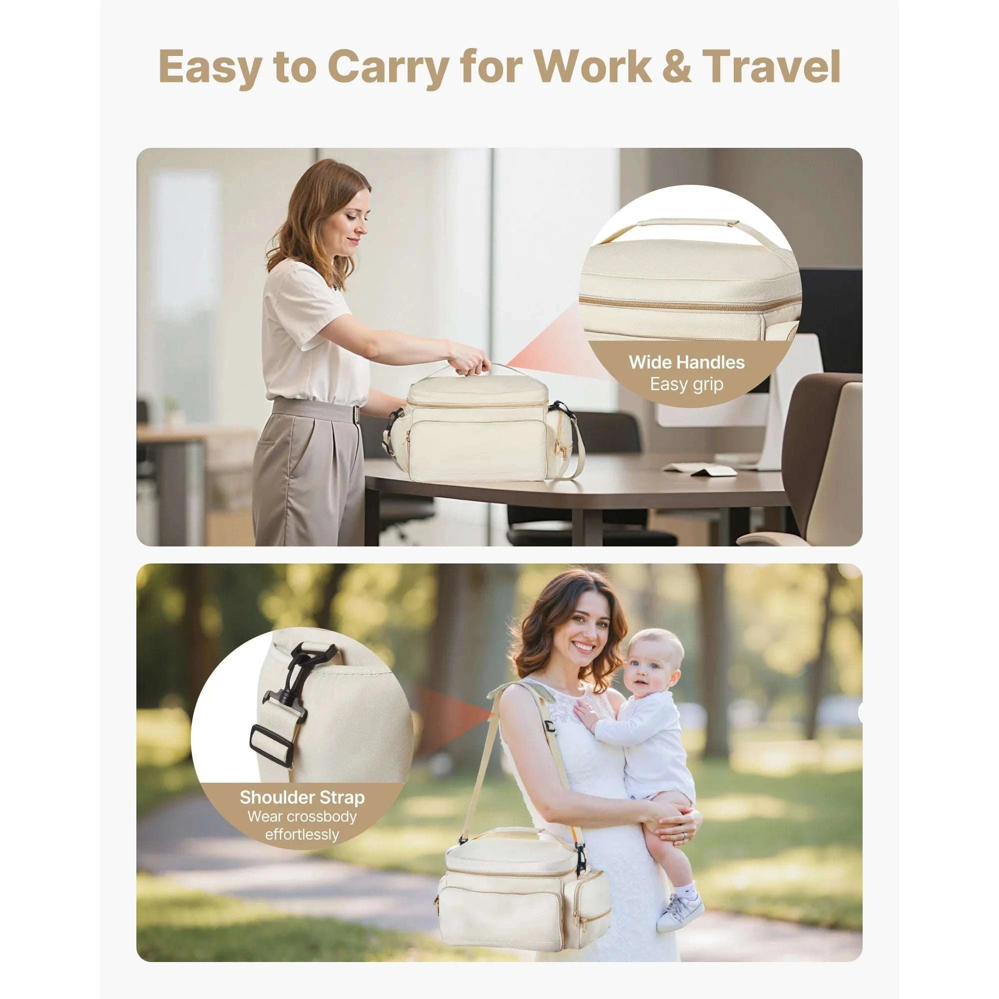 Breast Pump Bag with Insulated Storage & Waterproof Mat for Travel-Beige / United States
