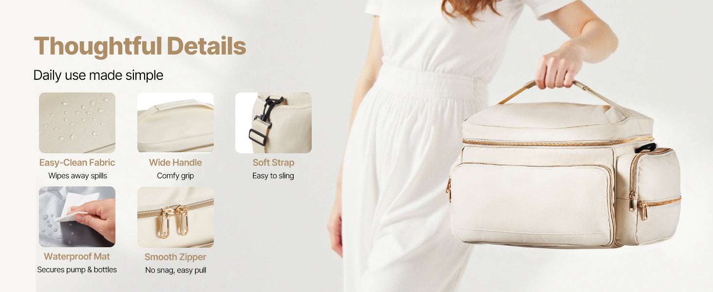 Breast Pump Bag with Insulated Storage & Waterproof Mat for Travel-Beige / United States