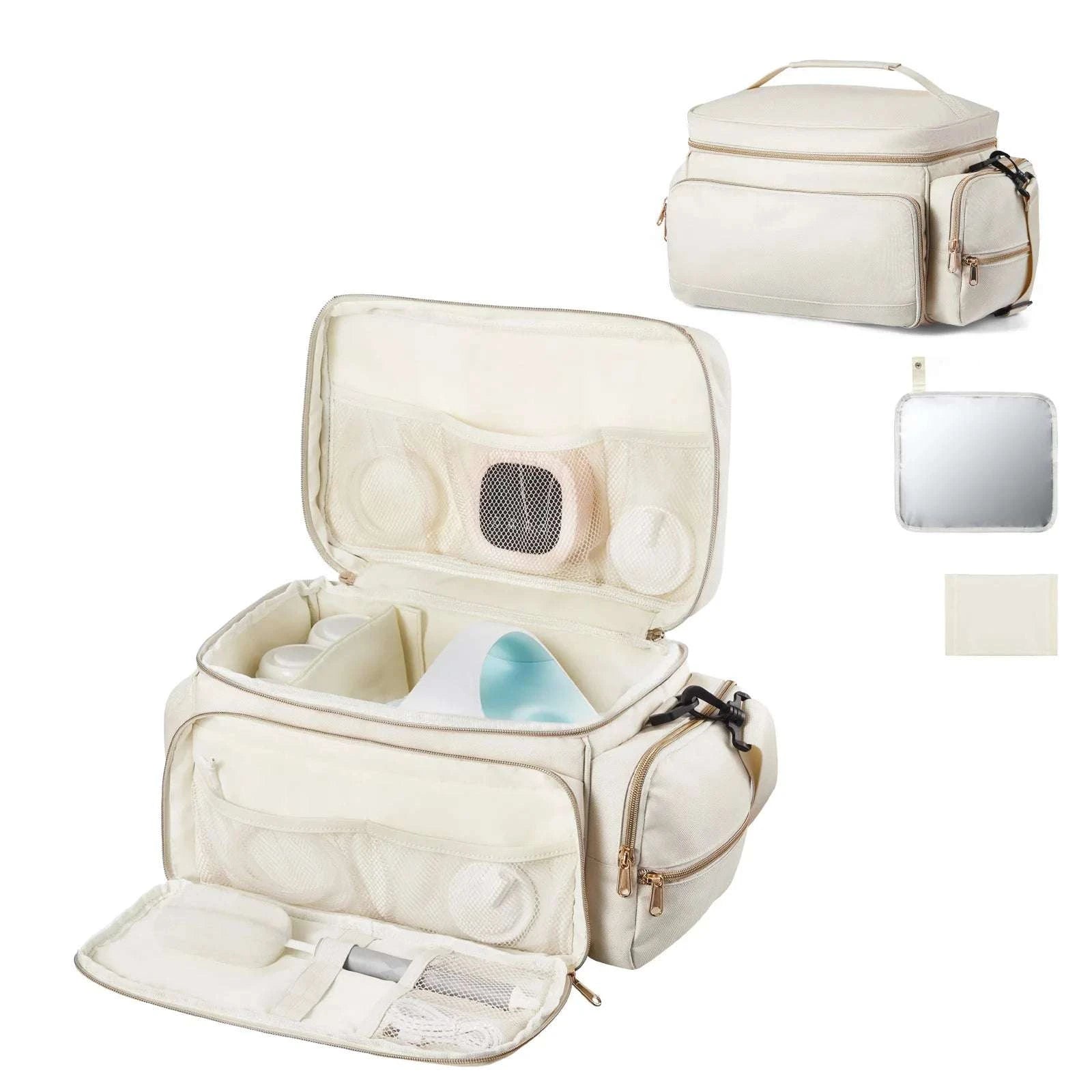 Breast Pump Bag with Insulated Storage & Waterproof Mat for Travel-Beige / United States