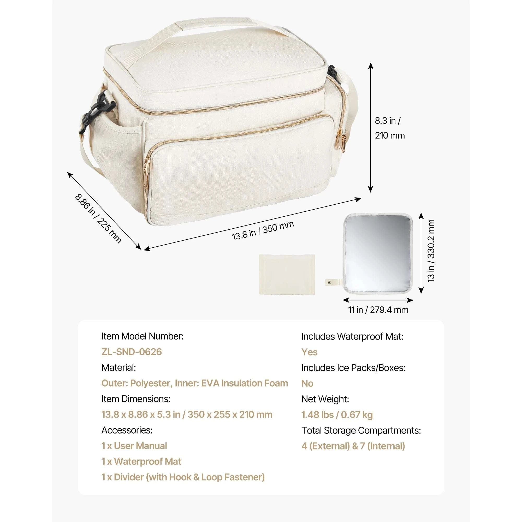 Breast Pump Bag with Insulated Storage & Waterproof Mat for Travel-Beige / United States
