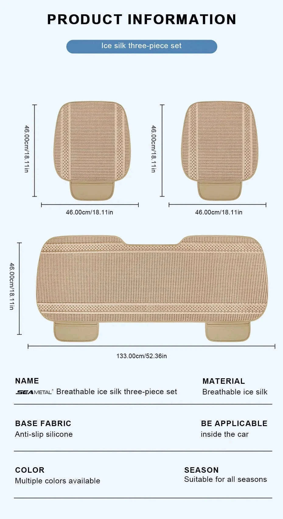 Breathable Ice Silk Car Seat Cover-Black 3pcs