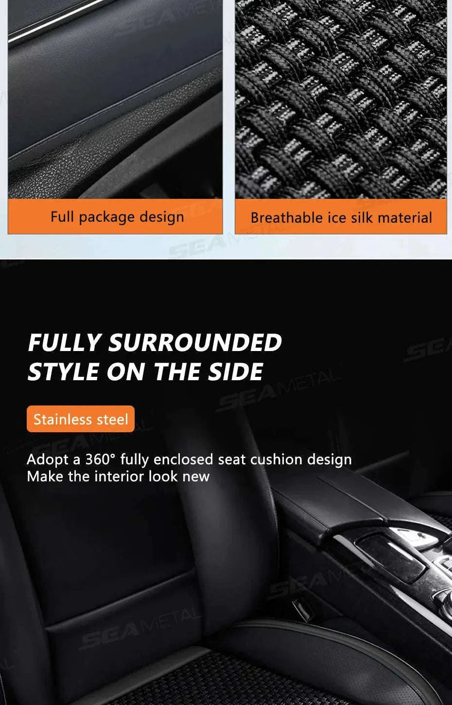 Breathable Ice Silk Front Seat Cover-Black-Front-1pc