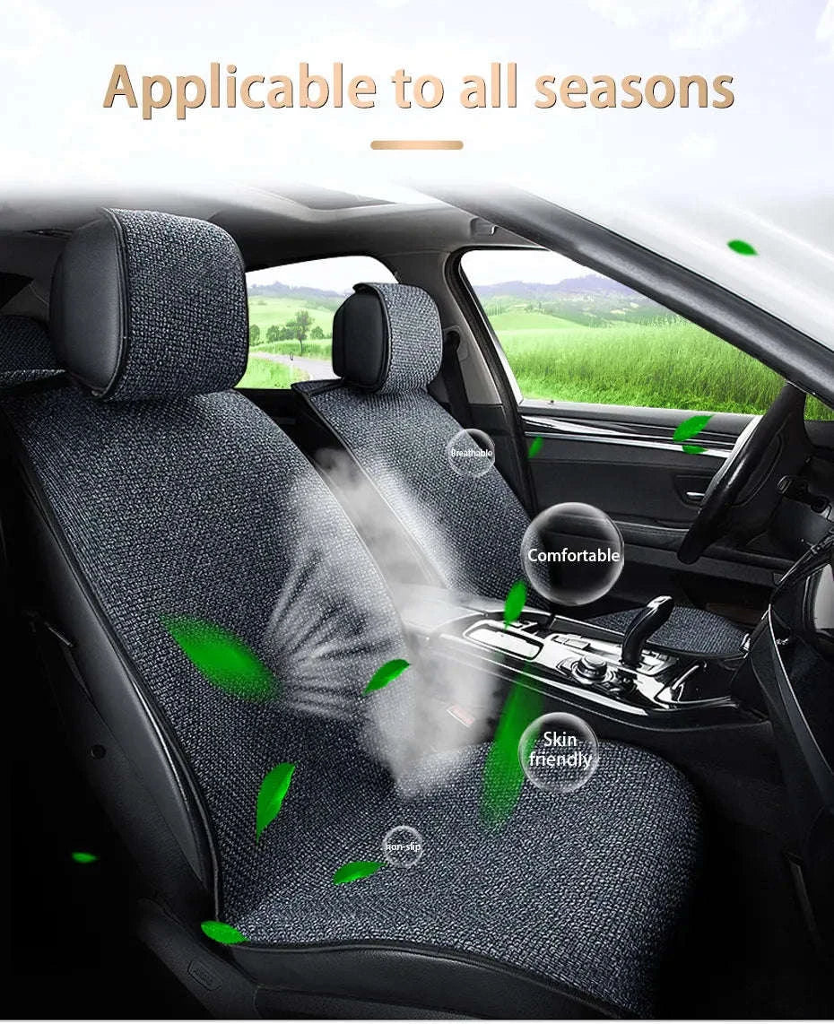 Breathable Linen Car Seat Cover-1PC Front Coffee