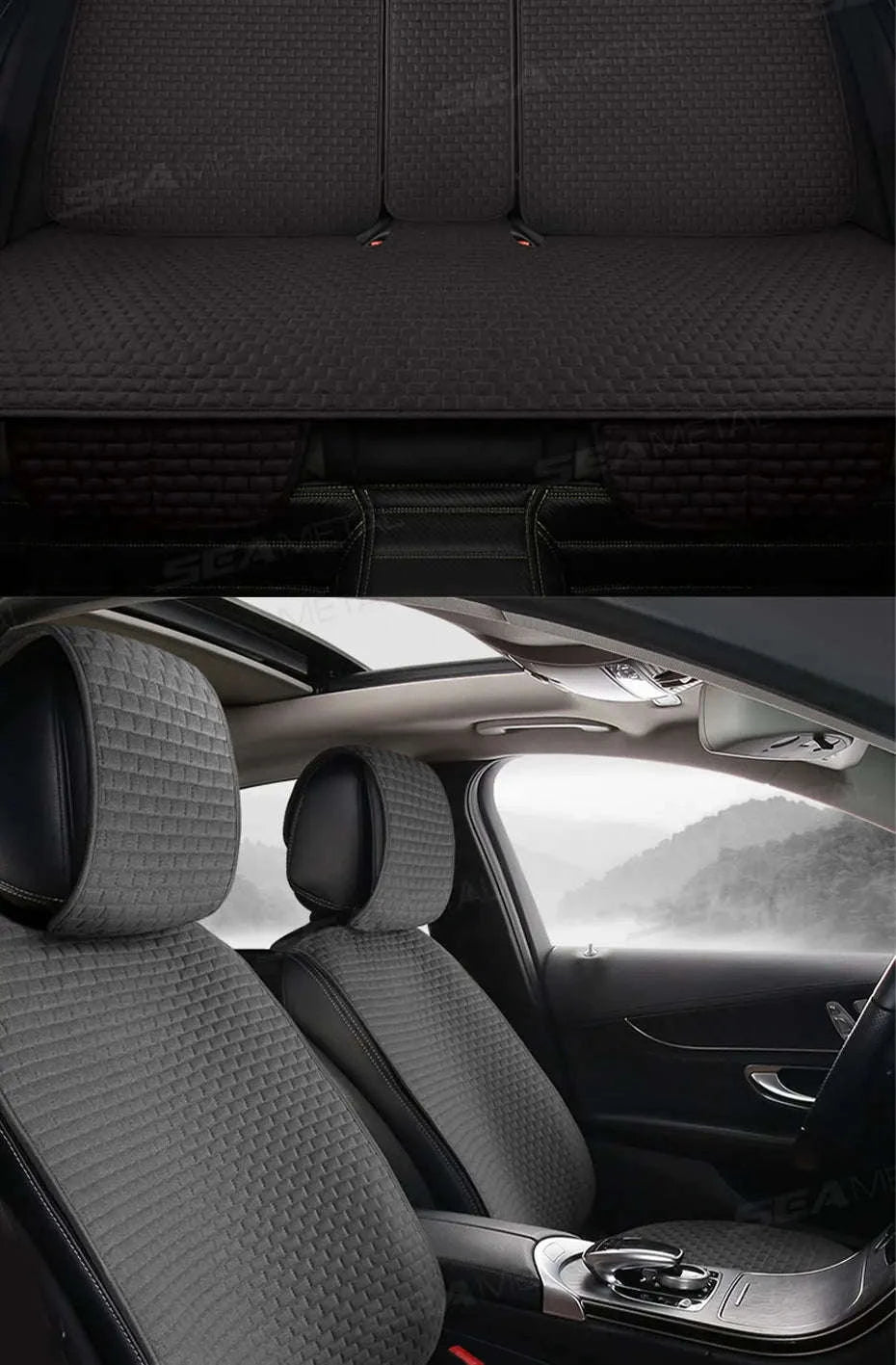 Breathable Linen Car Seat Cover-Gray front 1pc