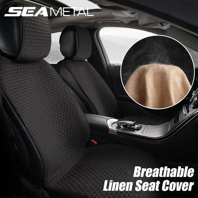 Breathable Linen Car Seat Cover-Gray front 1pc