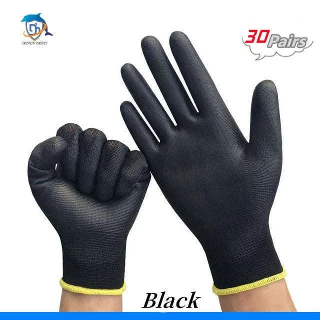 Breathable Polyurethane Work Gloves for Grip and Comfort-Black 30 pairs / M
