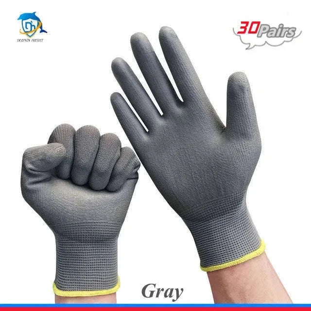 Breathable Polyurethane Work Gloves for Grip and Comfort-Black 30 pairs / M